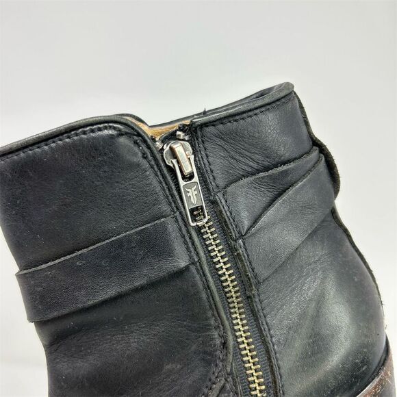 Frye Malorie Knotted Black Leather Booties Casual Block Heel Size 8 Buckle Fall - Picture 6 of 17
